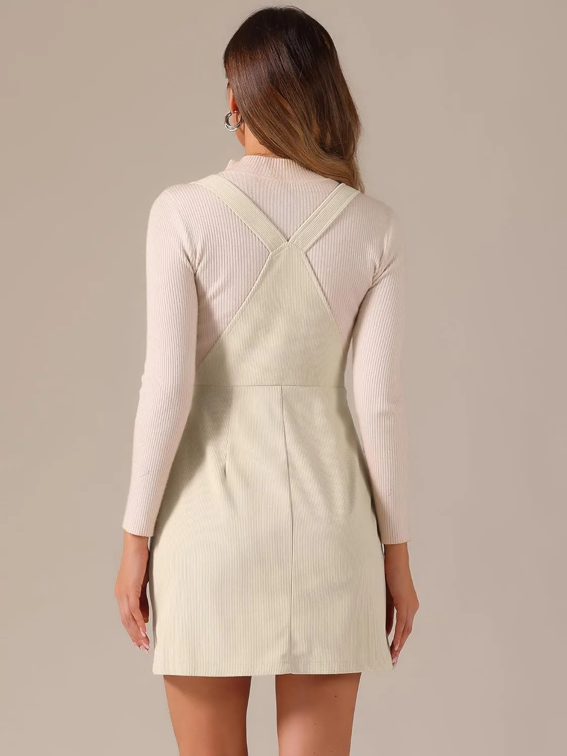 Allegra K Women's Adjustable Strap Pinafore Bib Corduroy Overalls Dress