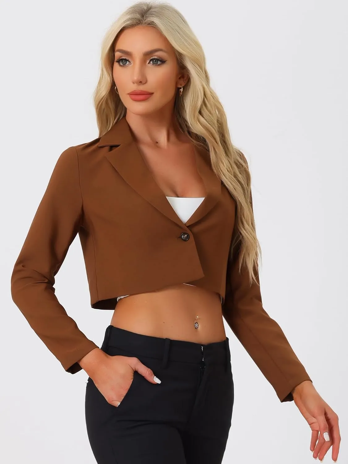 Allegra K Women's Lapel Collar Open Front Cardigan Office Work Business Casual Cropped Blazer Jacket