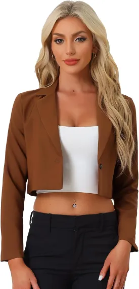 Allegra K Women's Lapel Collar Open Front Cardigan Office Work Business Casual Cropped Blazer Jacket