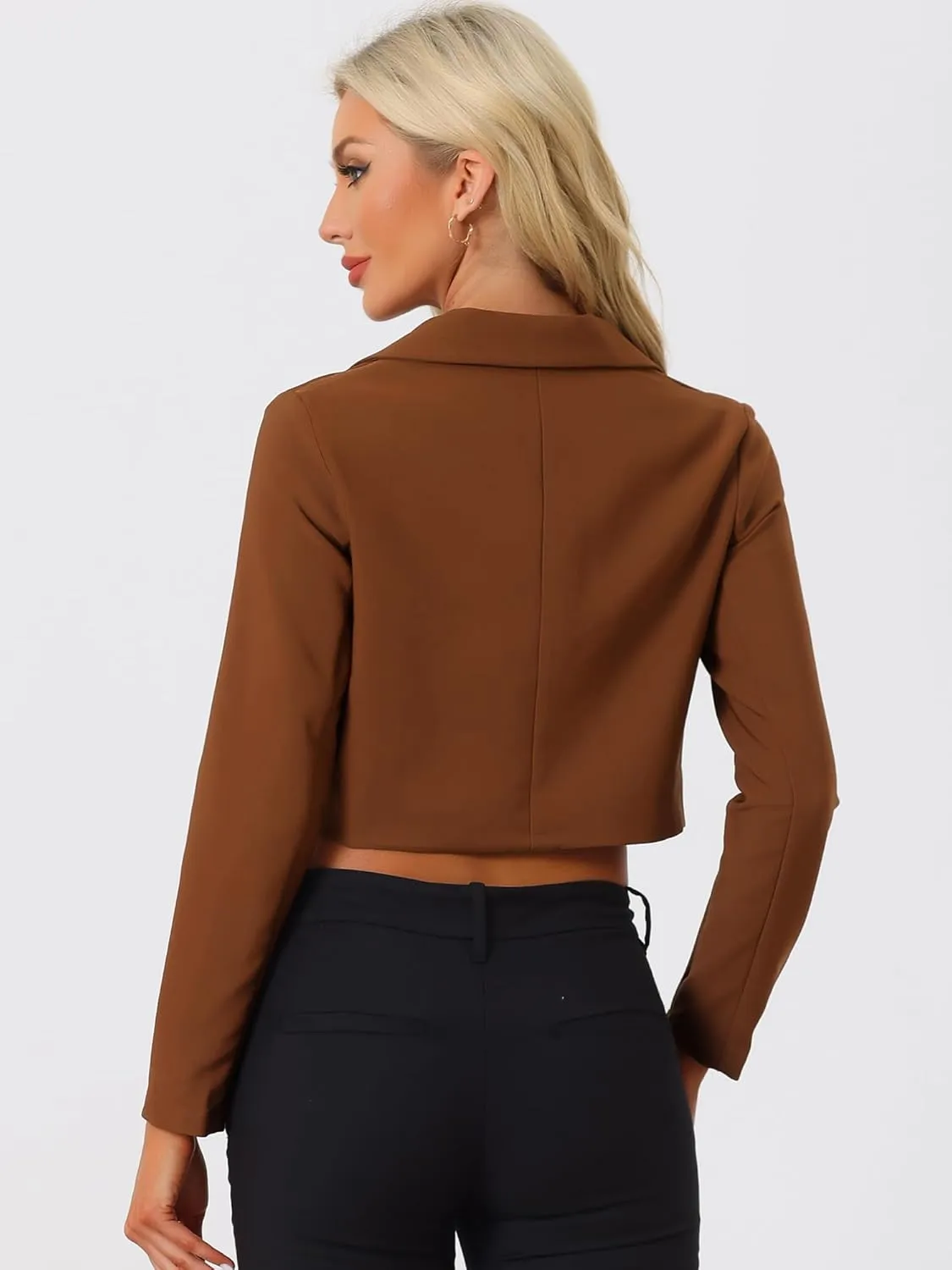 Allegra K Women's Lapel Collar Open Front Cardigan Office Work Business Casual Cropped Blazer Jacket