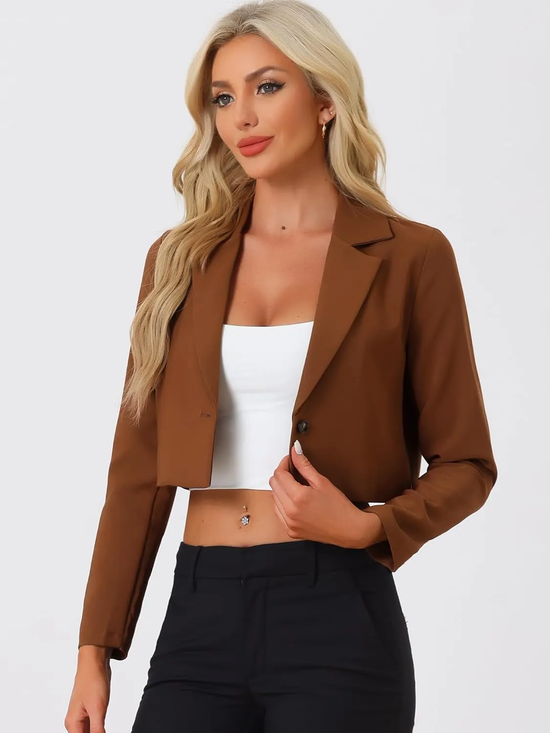 Allegra K Women's Lapel Collar Open Front Cardigan Office Work Business Casual Cropped Blazer Jacket