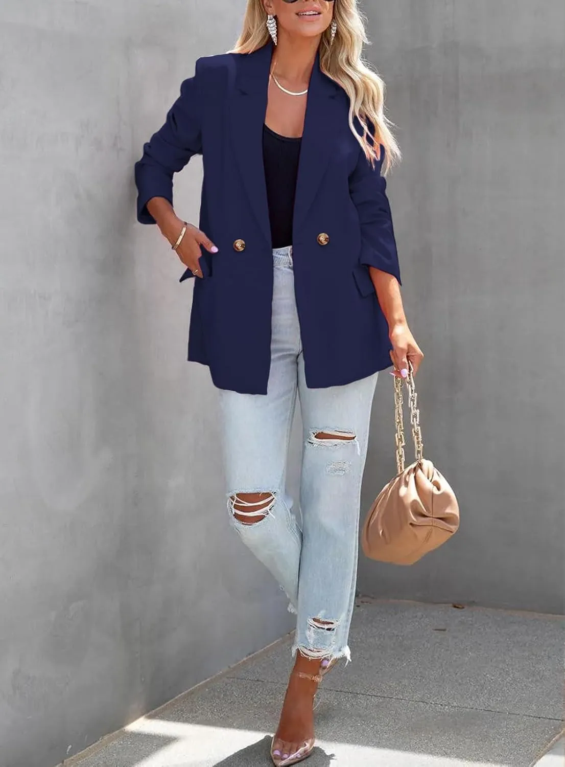 ARTFREE Womens Casual Blazer Button Lapel Long Sleeve Work Business Fashion Blazers Jackets Outfits with Pockets