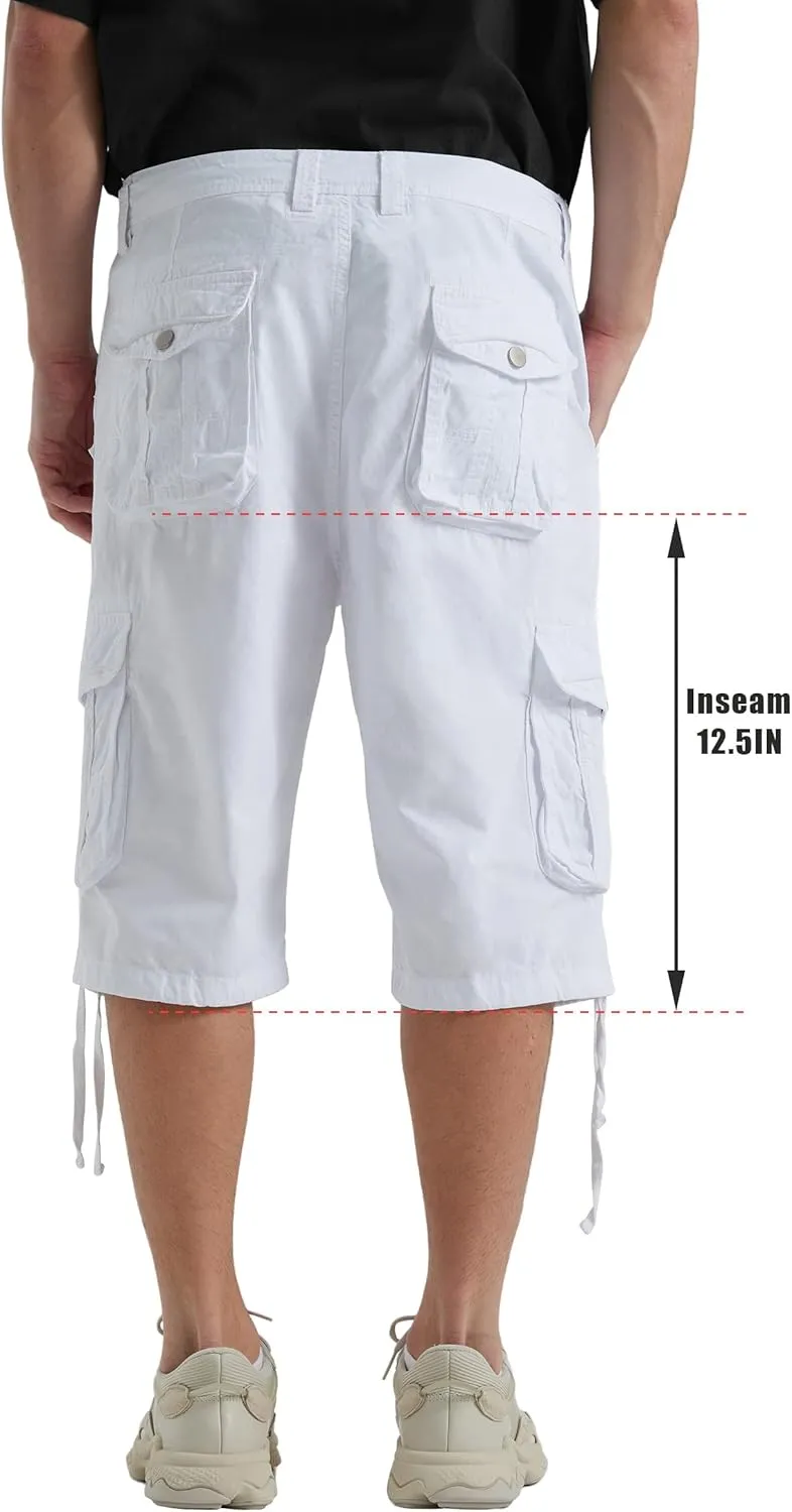 BEST SOUTH Men's Long Cargo Shorts Casual Below Knee 13 Inches Capri Shorts Relaxed Fit with Pockets