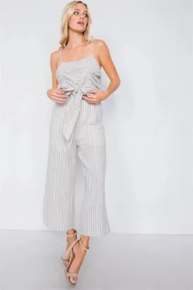 Blue Spaghetti Strap Striped Jumpsuit /3-2-1