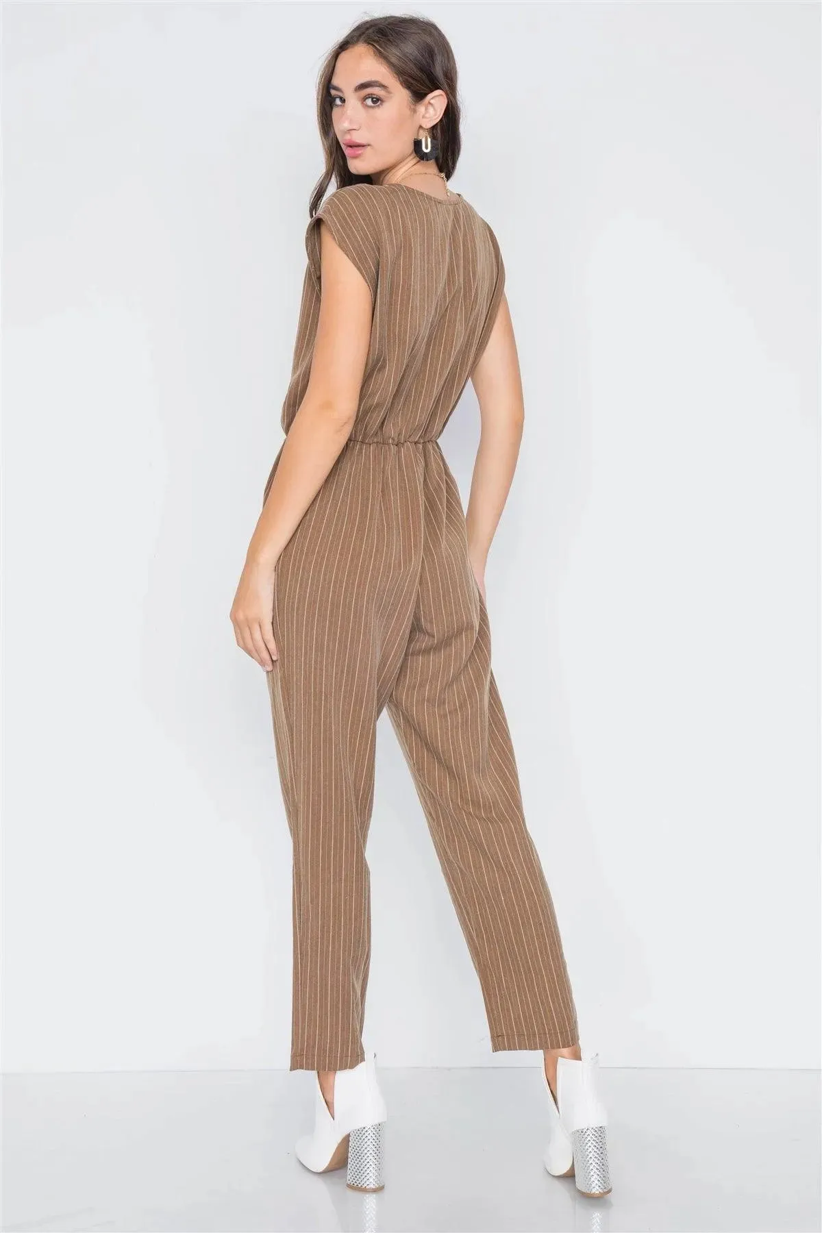 Branch Stripe Surplice Straight Leg Jumpsuit /3-2-1