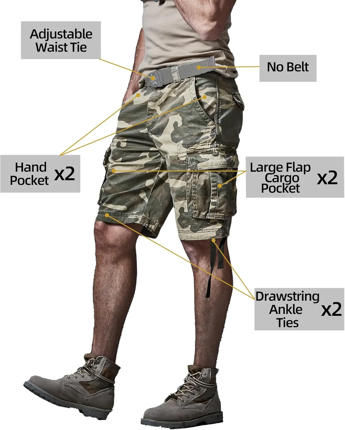Camo Cargo Shorts for Men Cotton Casual Wild Outdoor Work Relaxed Fit Shorts with Multi-Pockets