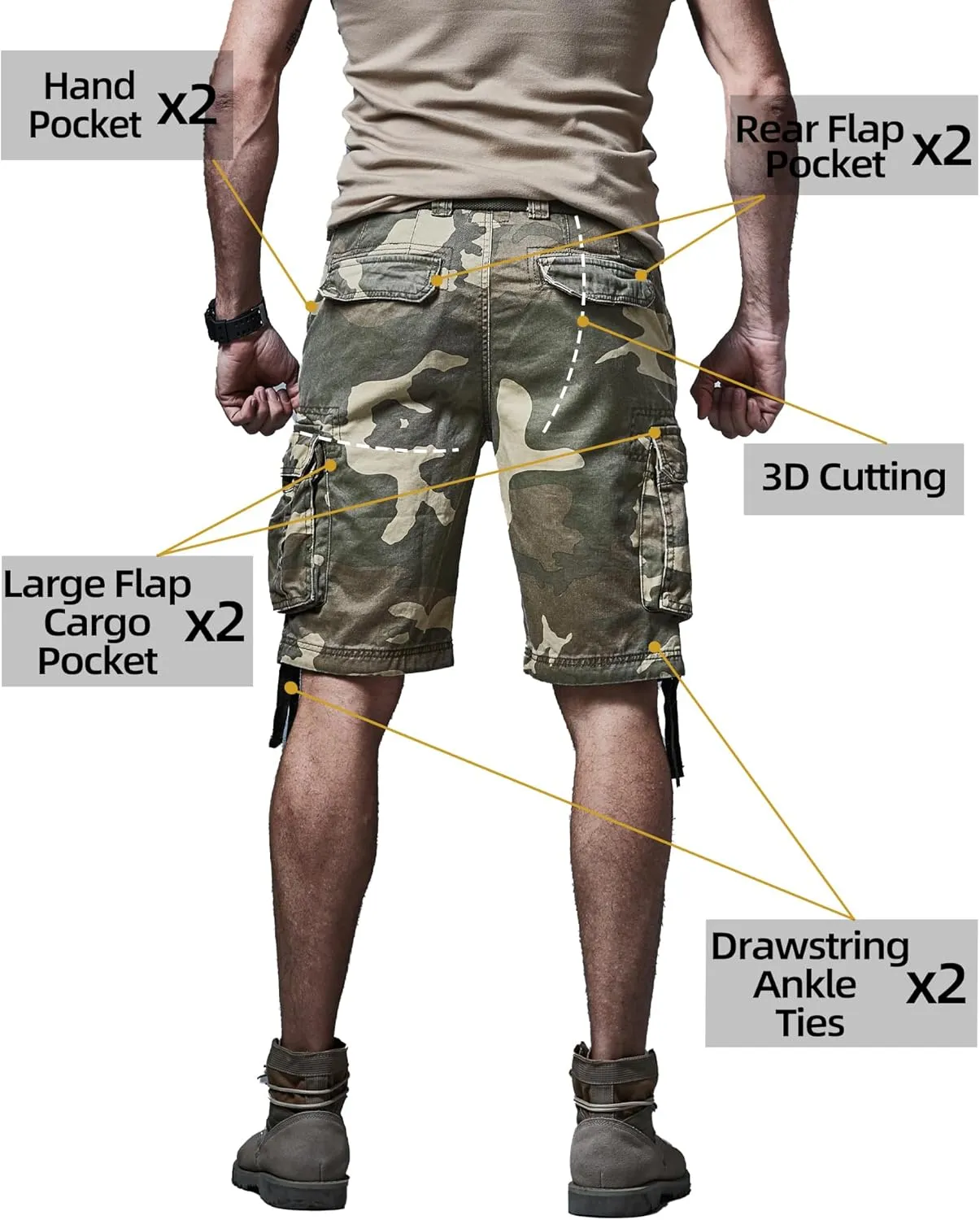 Camo Cargo Shorts for Men Cotton Casual Wild Outdoor Work Relaxed Fit Shorts with Multi-Pockets
