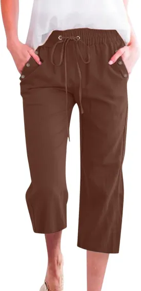 Capri Dress Pants for Women Petite Short Plus Size Drawstring Cropped Pants with Pockets Capris for Summer Dressy