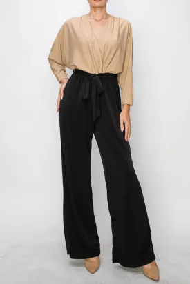 Champagne Gliler Wrap Jumpsuit With 3/4 Sleeves