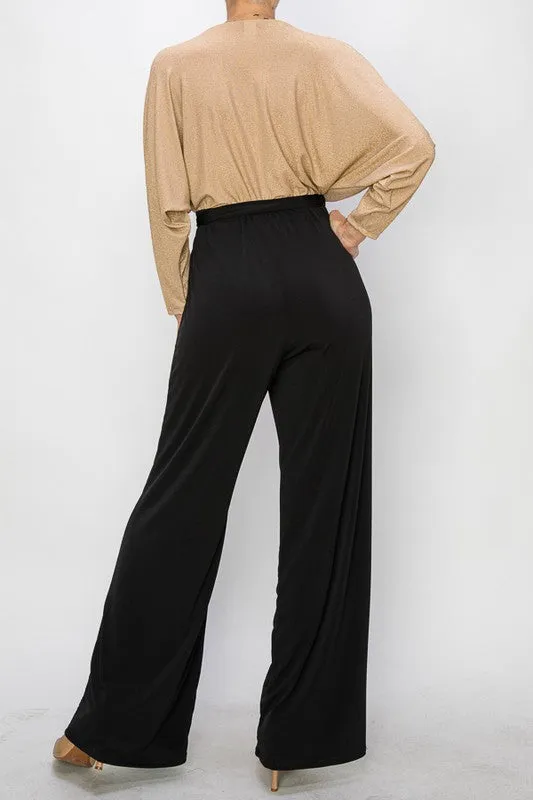 Champagne Gliler Wrap Jumpsuit With 3/4 Sleeves