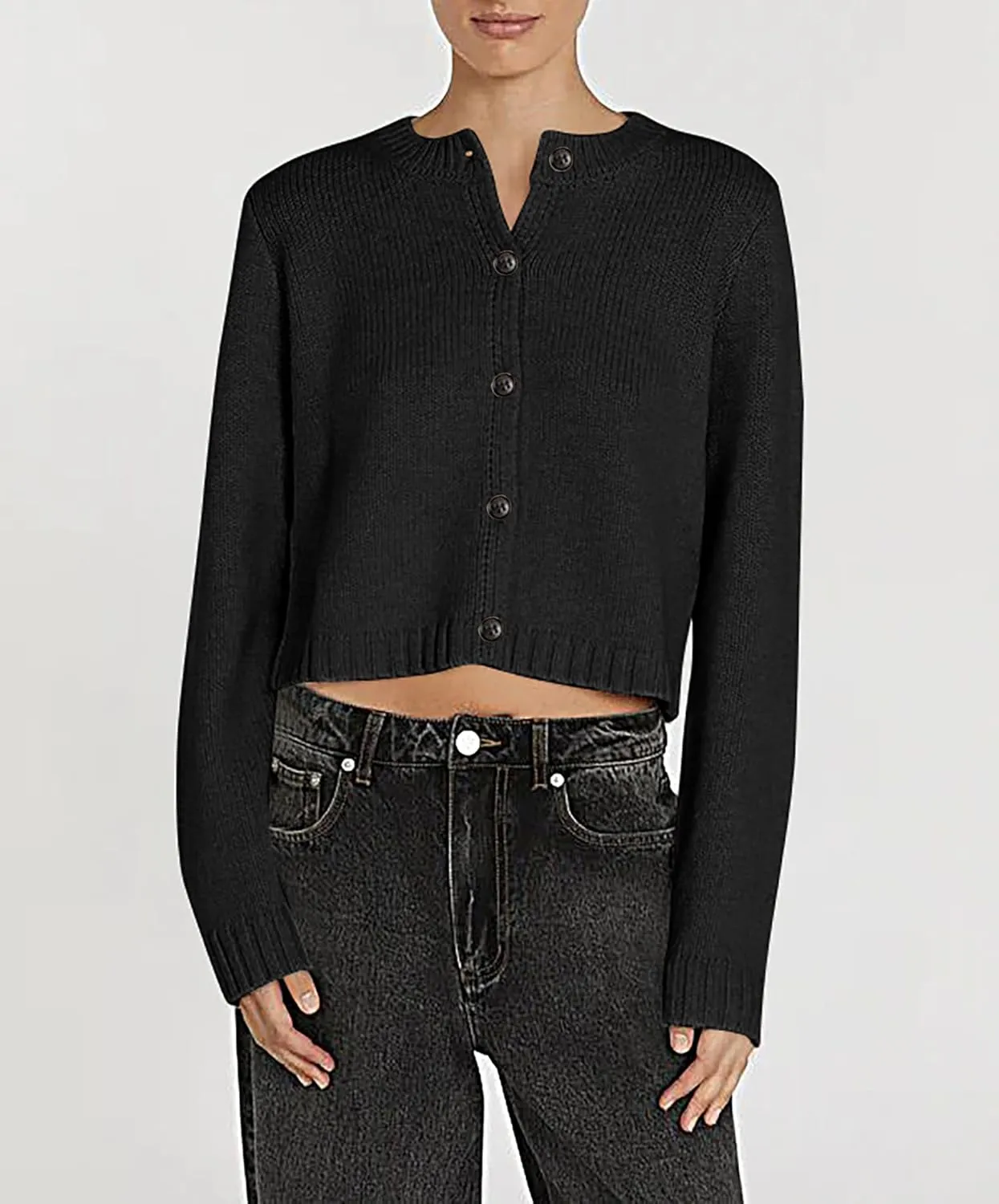 Cioatin Women Long Sleeve Button Down Knit Crop Cardigan Open Front Lightweight Sweater Pullover Fall Outfits Tops