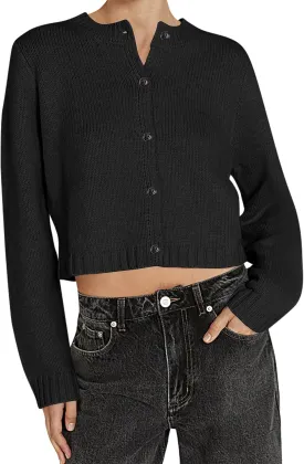 Cioatin Women Long Sleeve Button Down Knit Crop Cardigan Open Front Lightweight Sweater Pullover Fall Outfits Tops