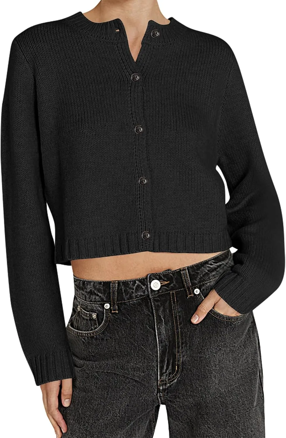 Cioatin Women Long Sleeve Button Down Knit Crop Cardigan Open Front Lightweight Sweater Pullover Fall Outfits Tops