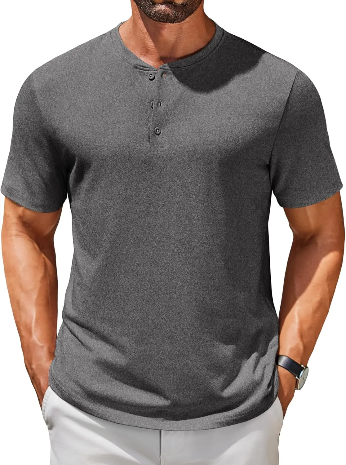 COOFANDY Men's Henley Shirts Short Sleeve Casual Summer Basic T Shirt Soild Button Tee Top