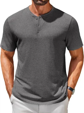 COOFANDY Men's Henley Shirts Short Sleeve Casual Summer Basic T Shirt Soild Button Tee Top