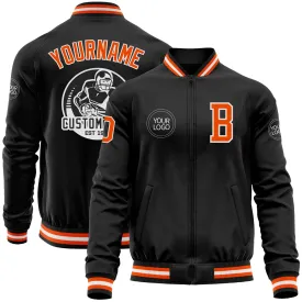 Custom Black Orange-White Bomber Varsity Letterman Zipper Jacket