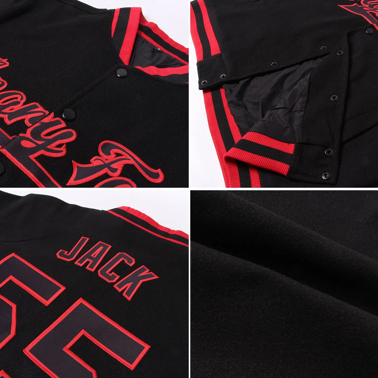Custom Black White Lightning Skull Fashion 3D Bomber Full-Snap Varsity Letterman Jacket