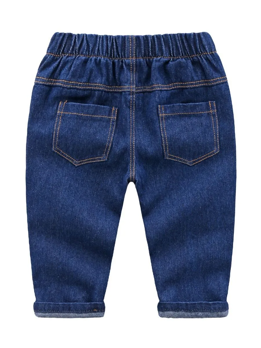 Cute Baby Toddler Girl Smile Face Letters Printed Blue Jeans