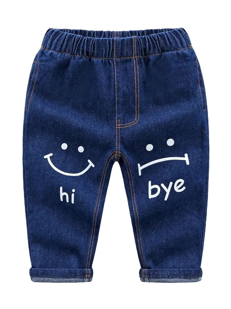 Cute Baby Toddler Girl Smile Face Letters Printed Blue Jeans