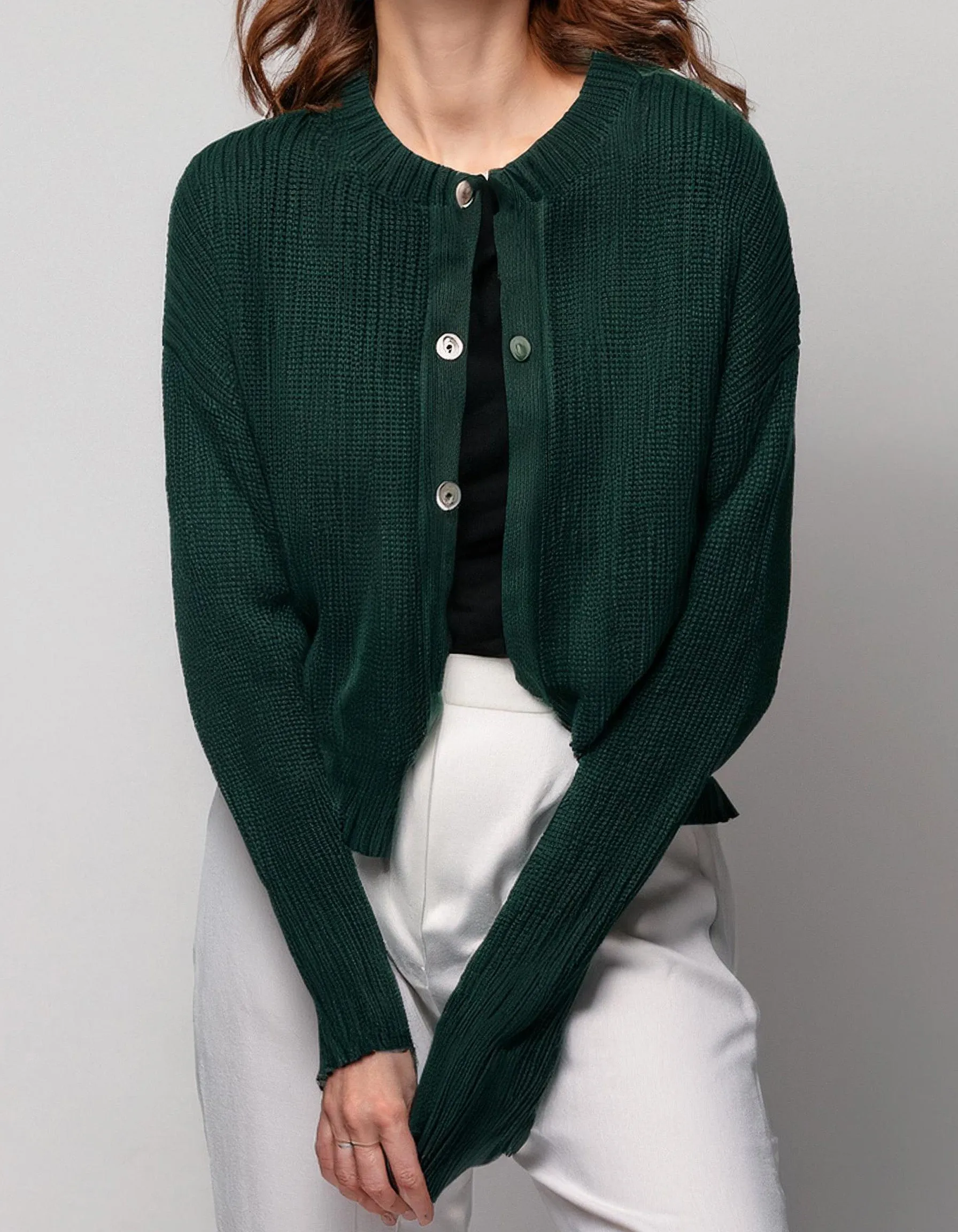 Deep Forest Green Button-Up Cardigan