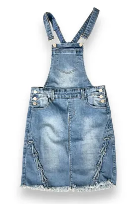 Distressed Lace Up Skirt Denim Overalls