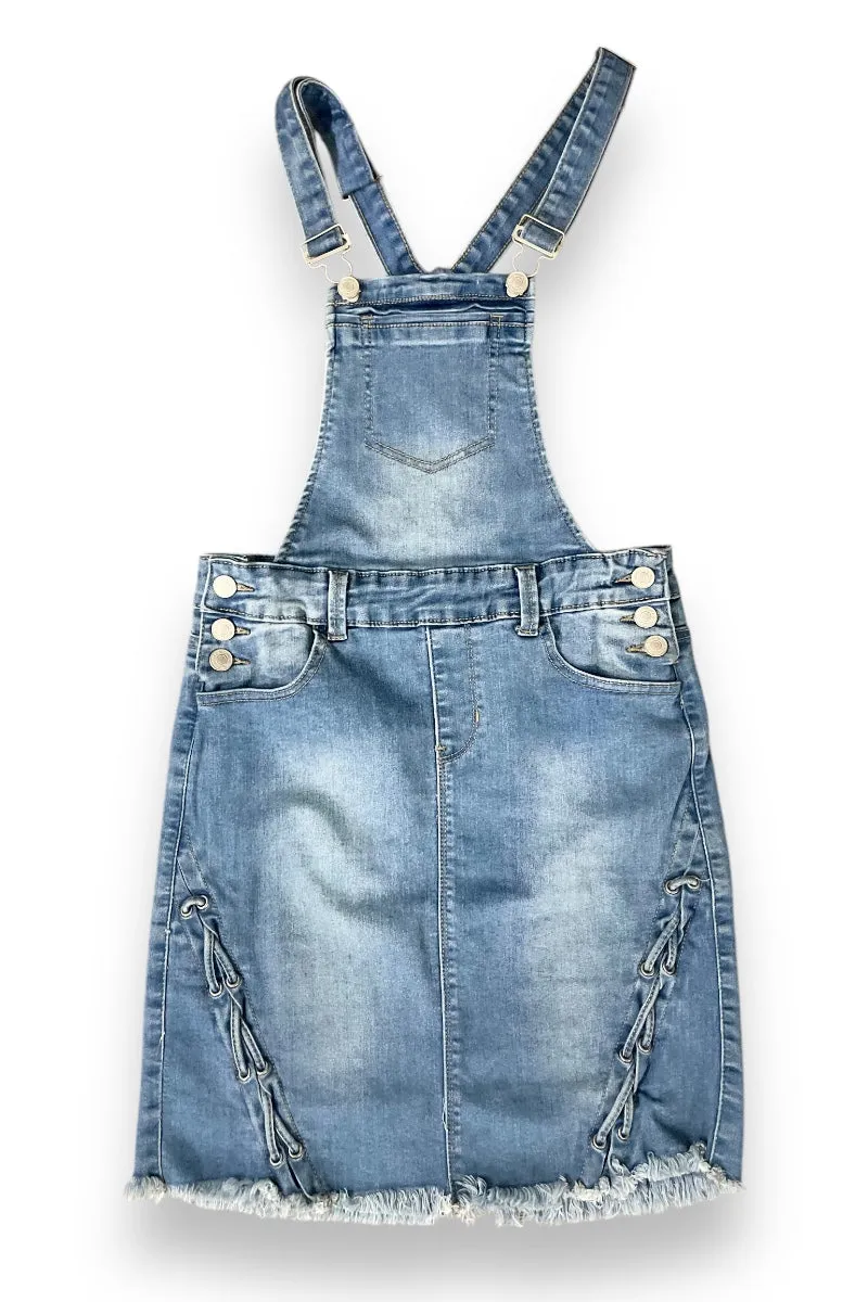 Distressed Lace Up Skirt Denim Overalls