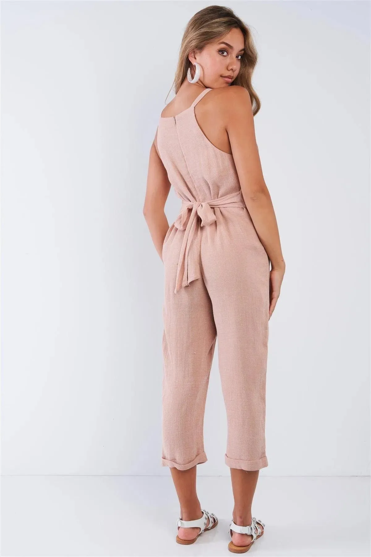 Dusty Rose Square Neck High Capri Pant Jumpsuit /3-2-1