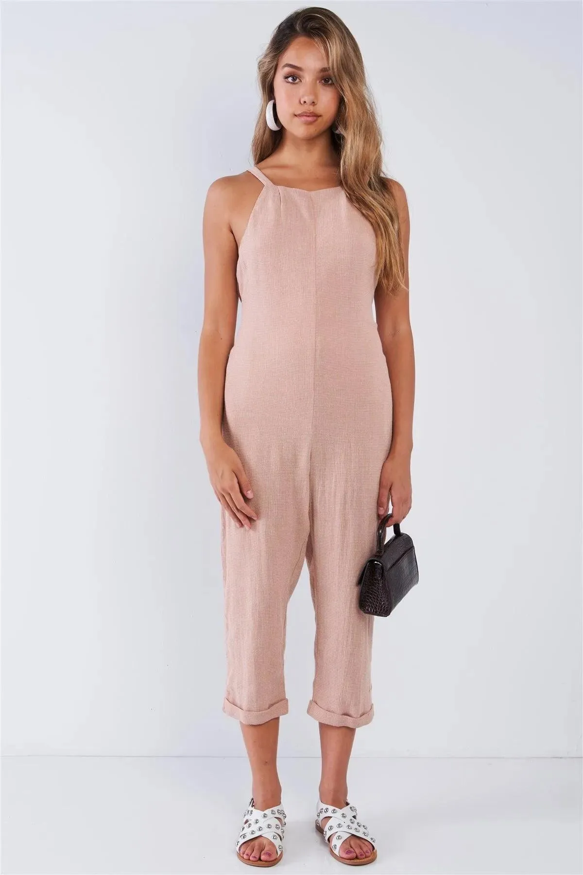 Dusty Rose Square Neck High Capri Pant Jumpsuit /3-2-1