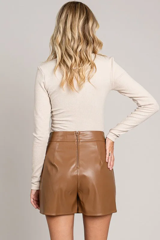 Faux Leather Wrap Skort