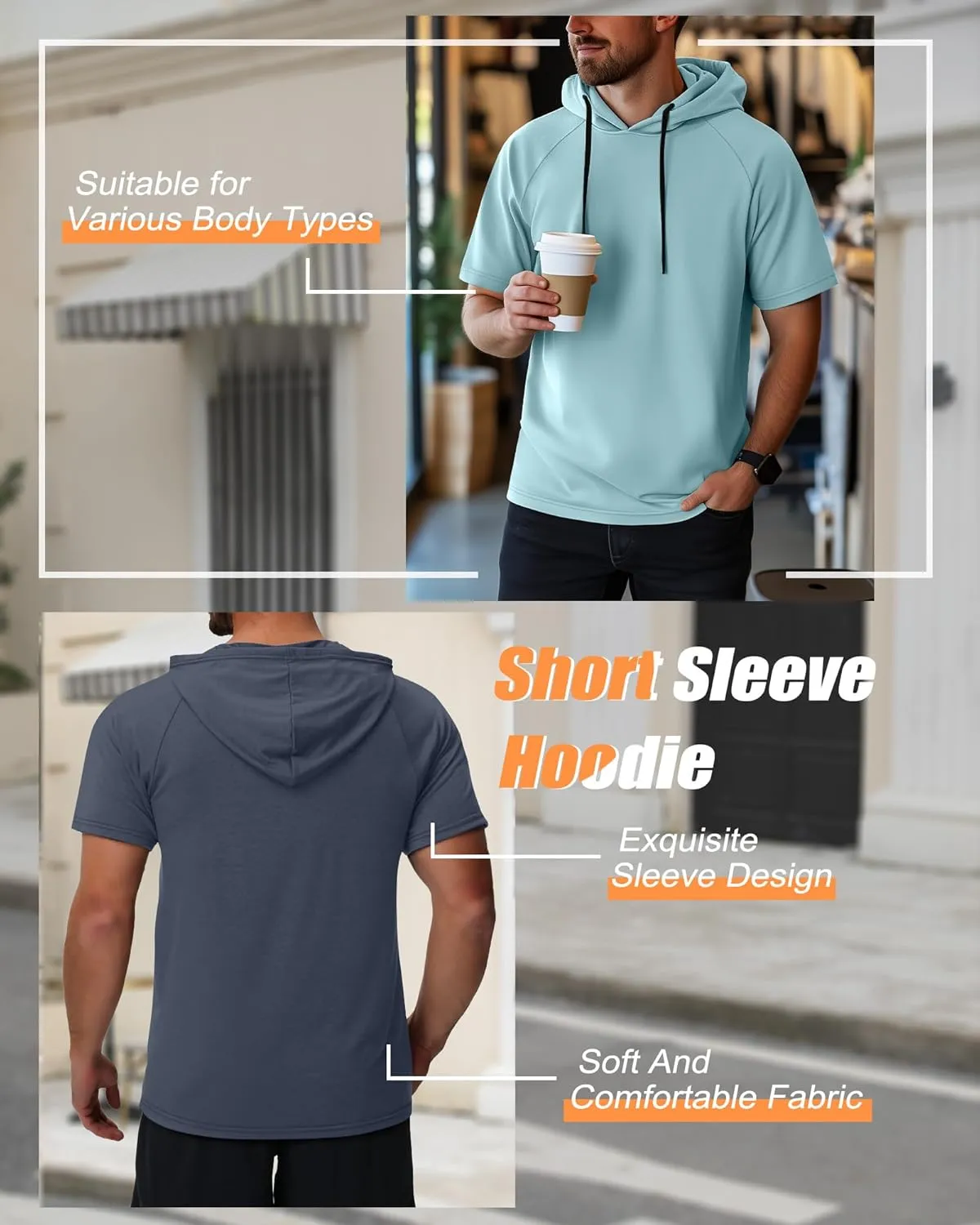 Ficerd 3 Pack Men's Short Sleeve Hoodie Dry Fit Workout Shirts Comfy Running Active Athletic Pullover Sweatshirt