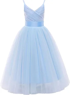 Glamulice Flower Girls Spaghetti Strap Tulle Dress Long A Line Wedding Pageant Dresses Princess Birthday Party Ball Gown