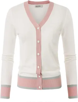 GRACE KARIN Womens Contrast Color Block Cardigan Sweaters Lightweight Long Sleeve Cropped Cardigan V-Neck Striped Shrugs
