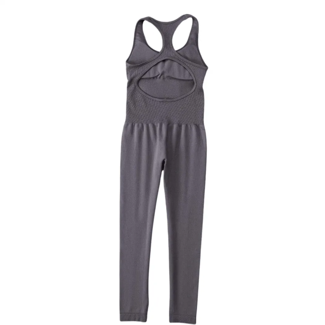 Gray Cutout Racerback Seamless Yoga Jumpsuit