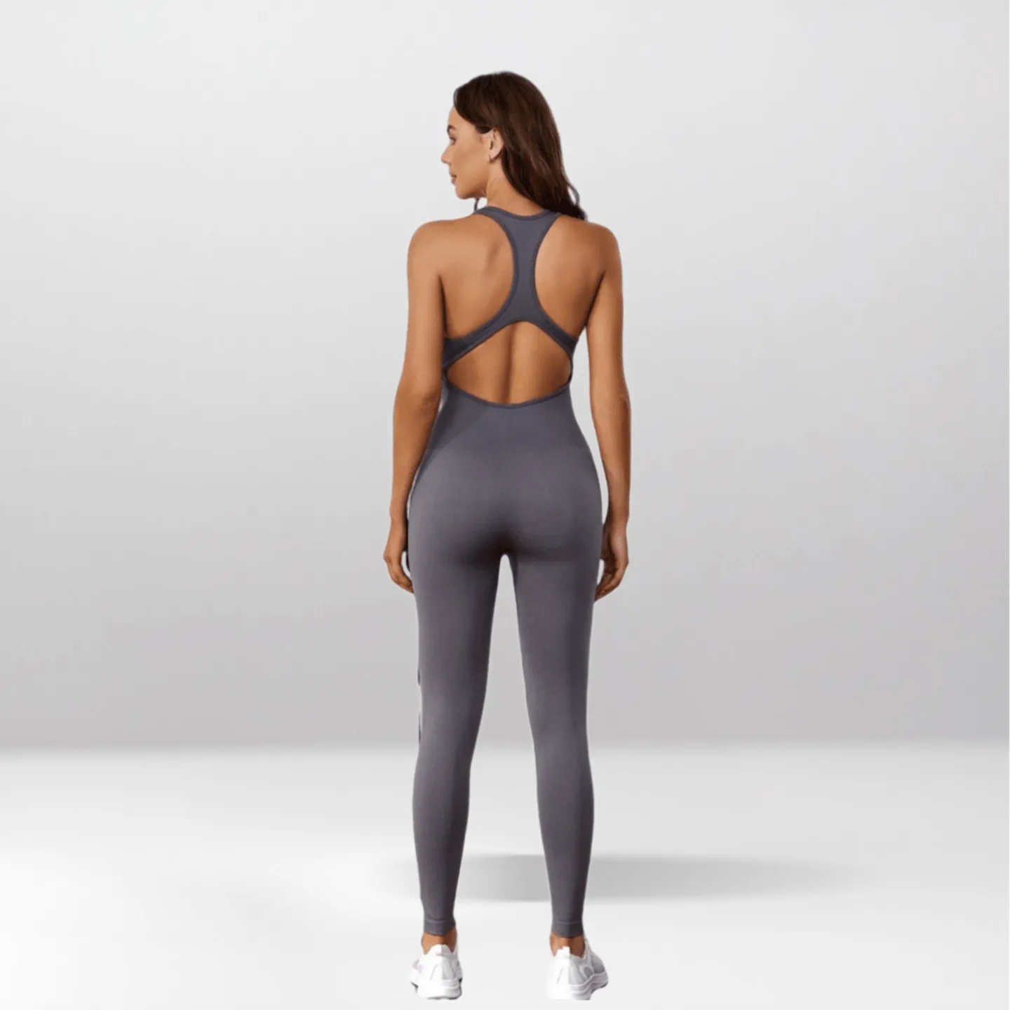 Gray Cutout Racerback Seamless Yoga Jumpsuit