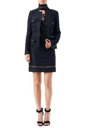 Gwen chain embroidered shawl detailed long sleeve blazer