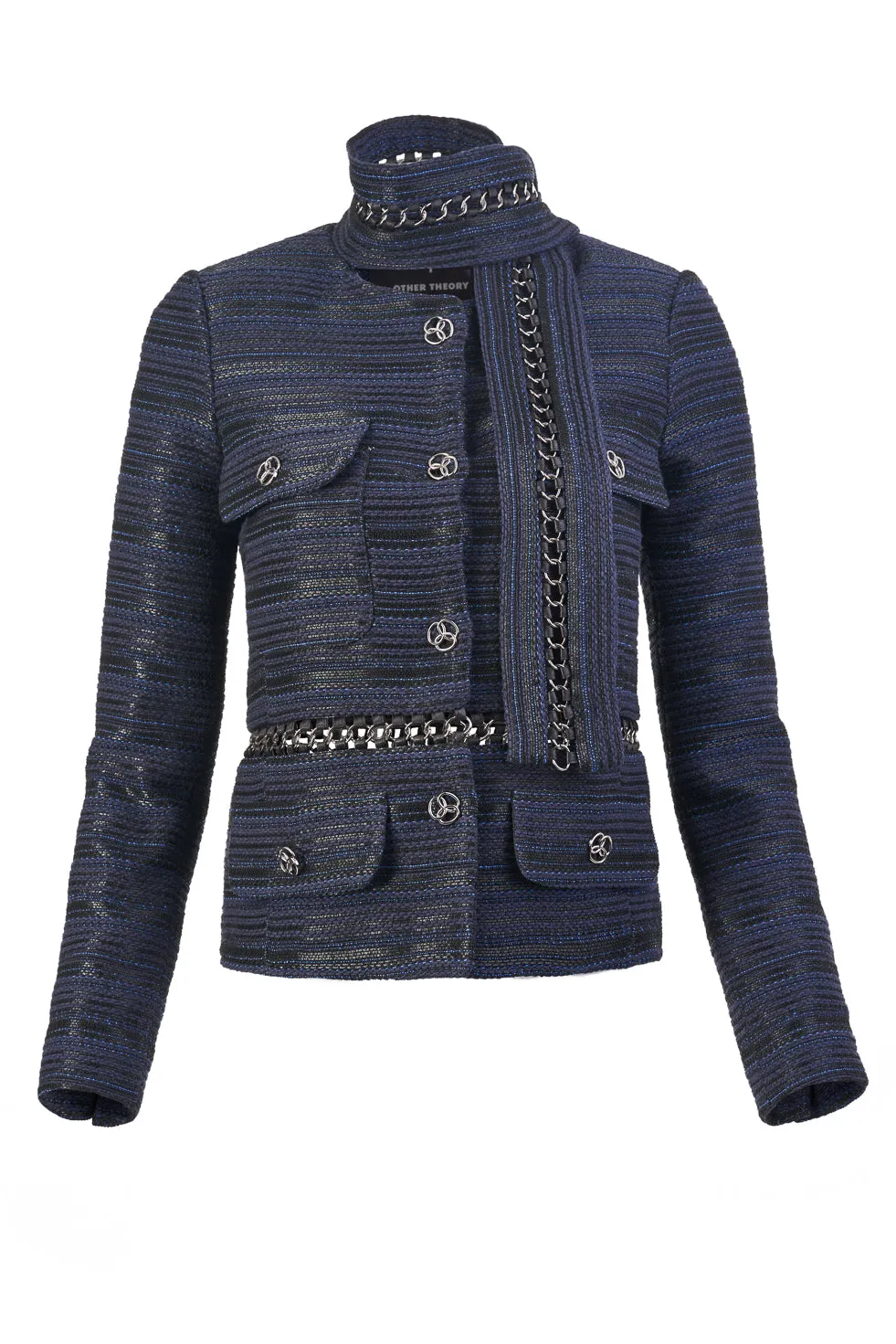 Gwen chain embroidered shawl detailed long sleeve blazer