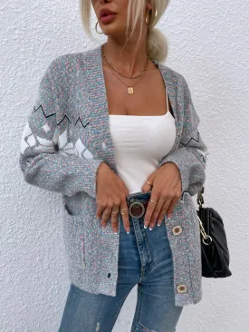 Heathered Pocketed Button-Up Cardigan