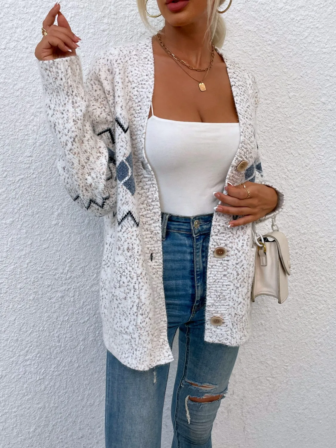 Heathered Pocketed Button-Up Cardigan