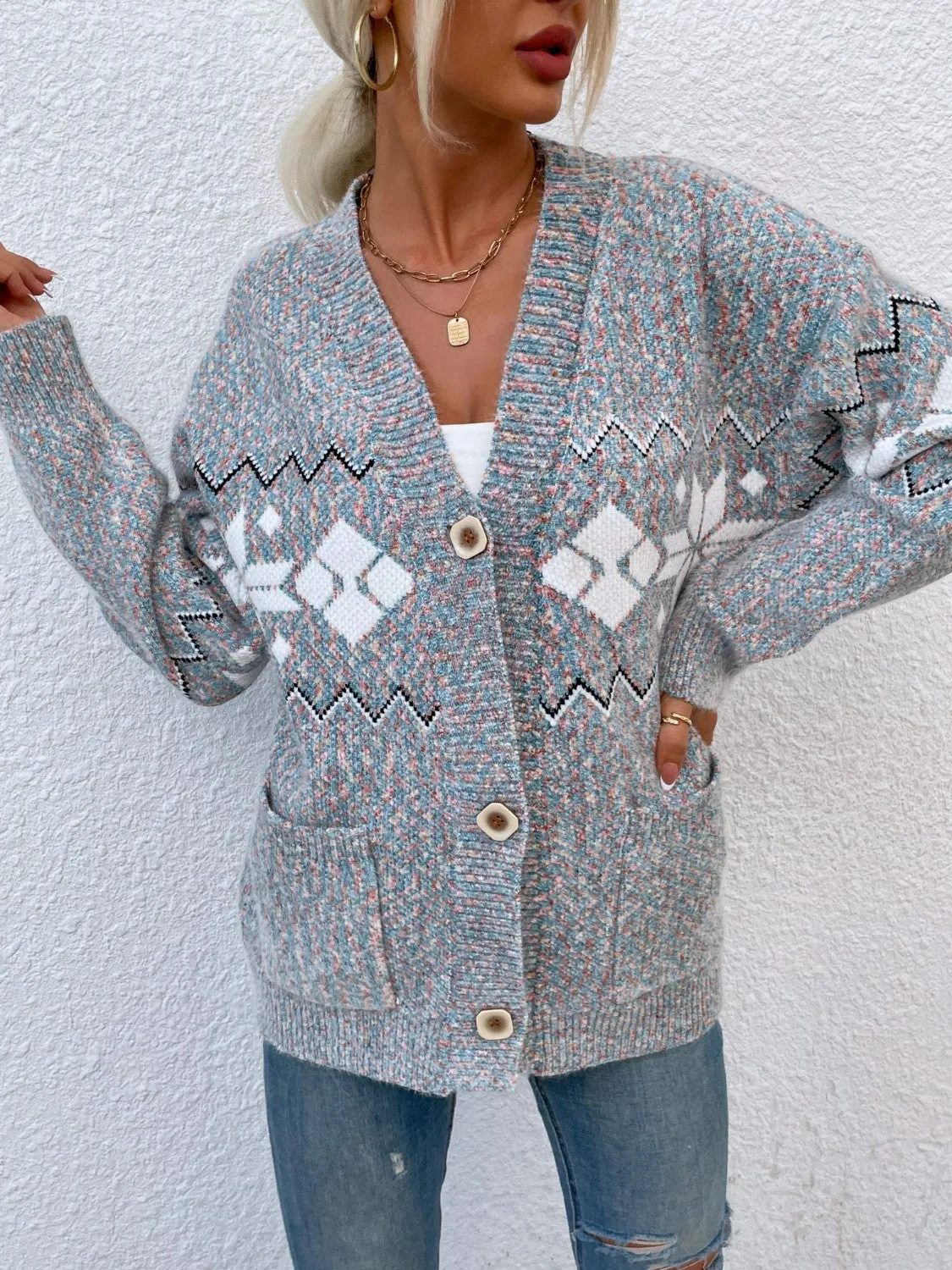 Heathered Pocketed Button-Up Cardigan