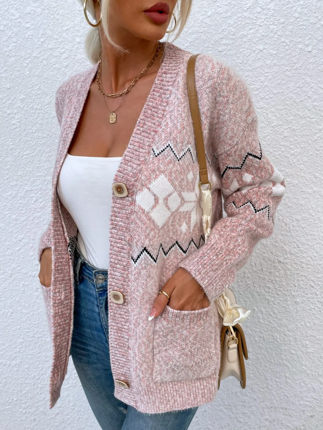 Heathered Pocketed Button-Up Cardigan
