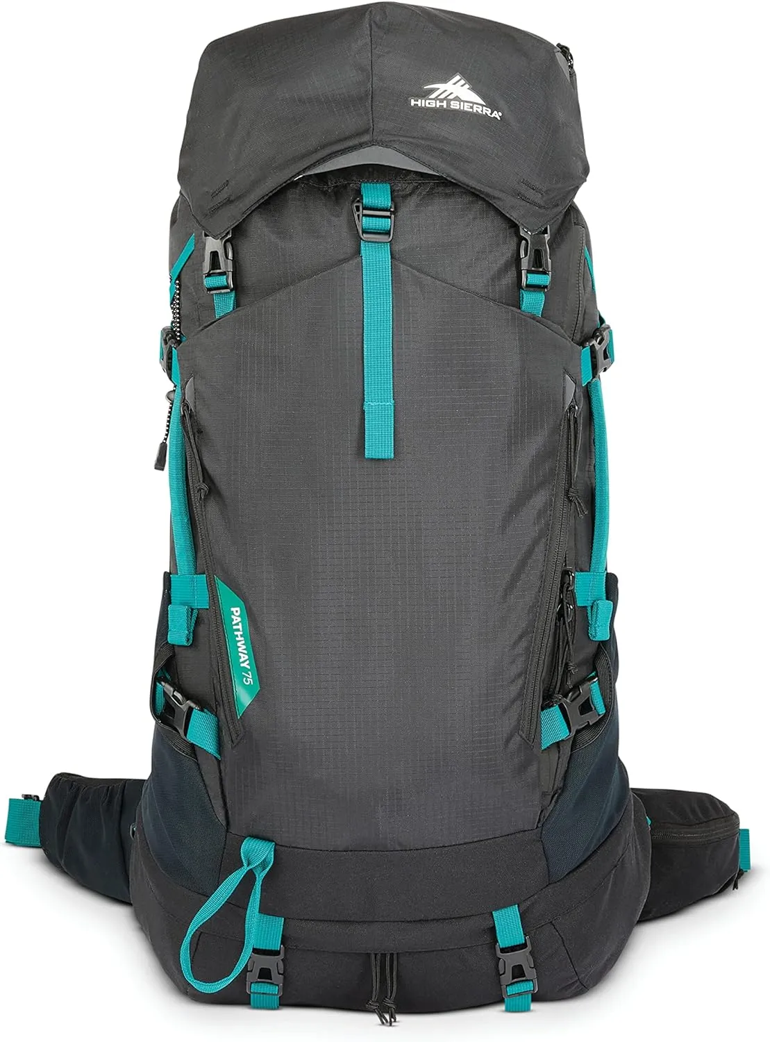 High Sierra Pathway 2.0 Backpack with Hydration Storage Sleeve, for Hiking, Biking, Camping, Traveling, Black, 75L
