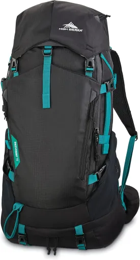 High Sierra Pathway 2.0 Backpack with Hydration Storage Sleeve, for Hiking, Biking, Camping, Traveling, Black, 75L
