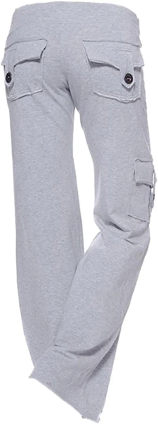 hlysgo Wide Leg Cargo Pants for Women 2025 High Waisted Yoga Leggings with Pockets Plus Size Drawstring Straight Leg Pants