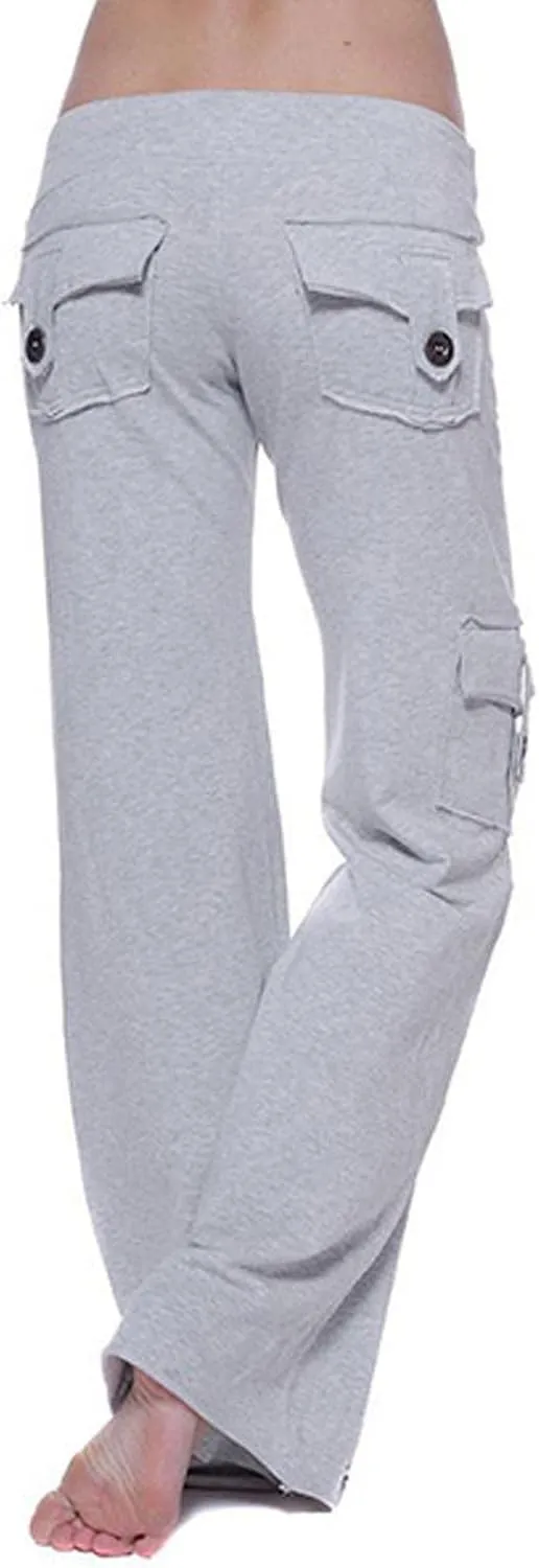 hlysgo Wide Leg Cargo Pants for Women 2025 High Waisted Yoga Leggings with Pockets Plus Size Drawstring Straight Leg Pants