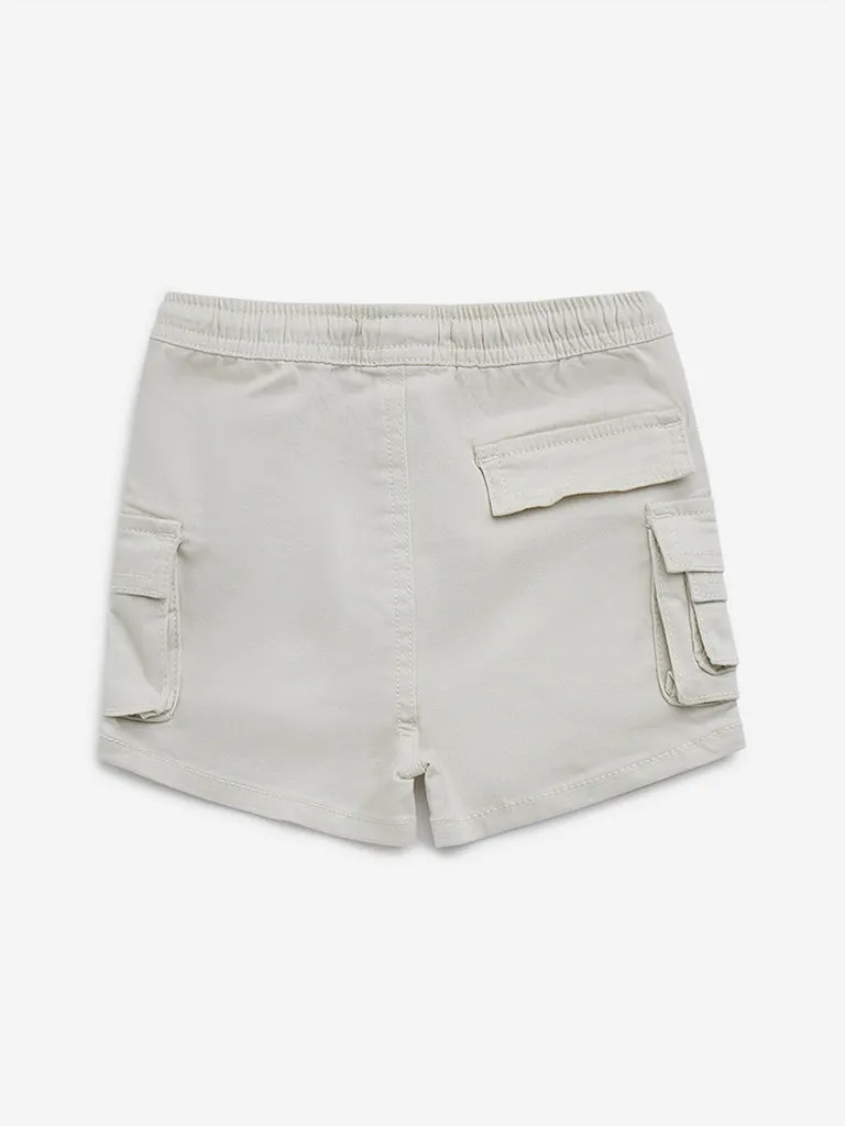HOP Baby Off-White Cargo-Style Mid-Rise Cotton Shorts
