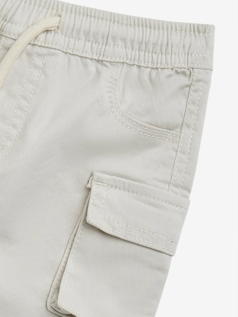 HOP Baby Off-White Cargo-Style Mid-Rise Cotton Shorts