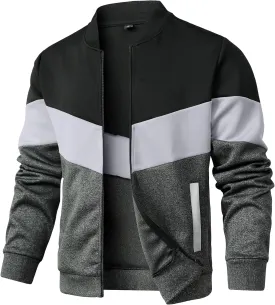 HYPESTFIT Mens Lightweight Jacket Casual Bomber Jacket Color Block Varsity Coat
