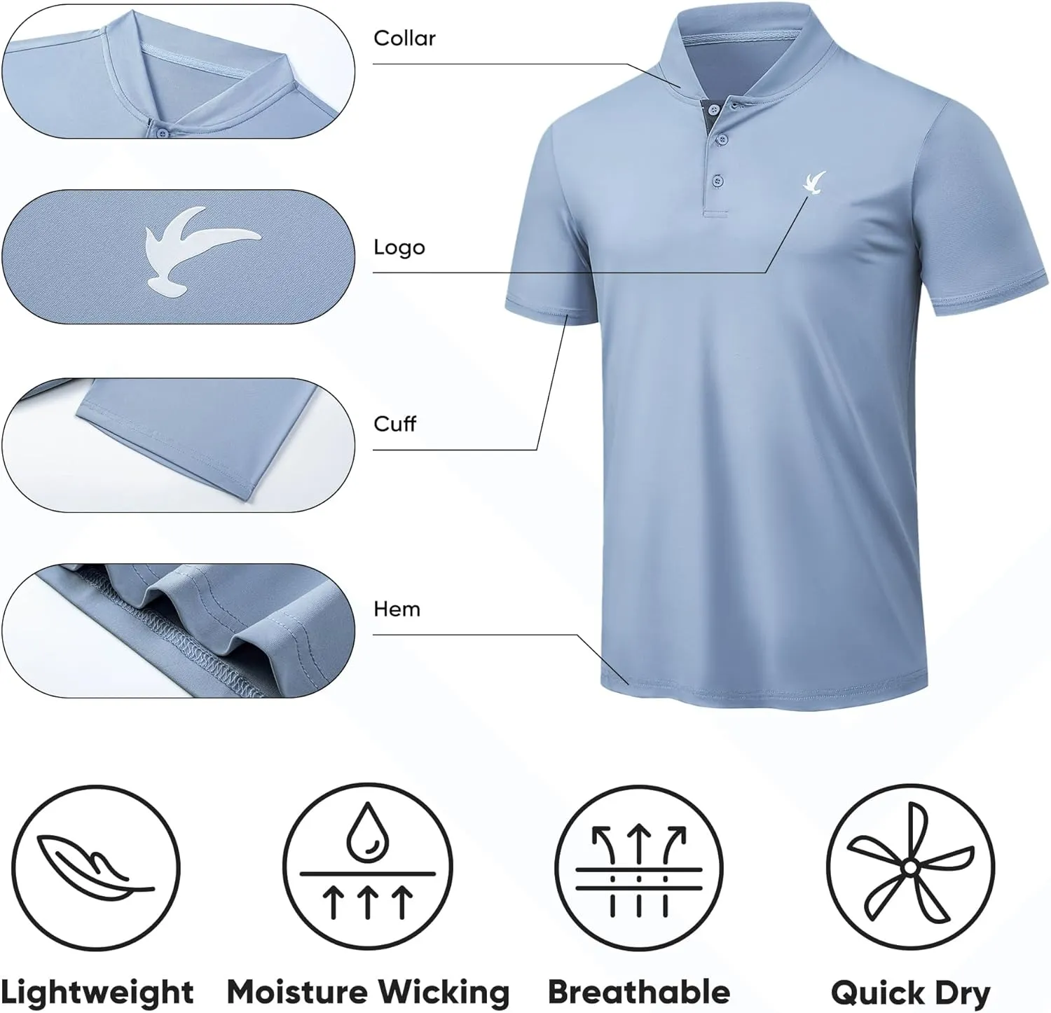 JMIERR Men's Polo Henley Shirt Moisture Wicking Quick Dry Summer Casual Short Sleeve Golf Polo T Shirts