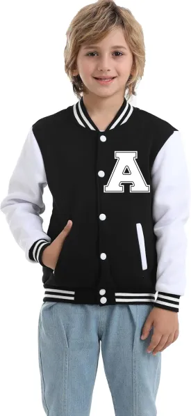 Kids Baseball Jacket Letter Print Boys Girls Varsity Coat Casual Lightweight School Uniform With Button