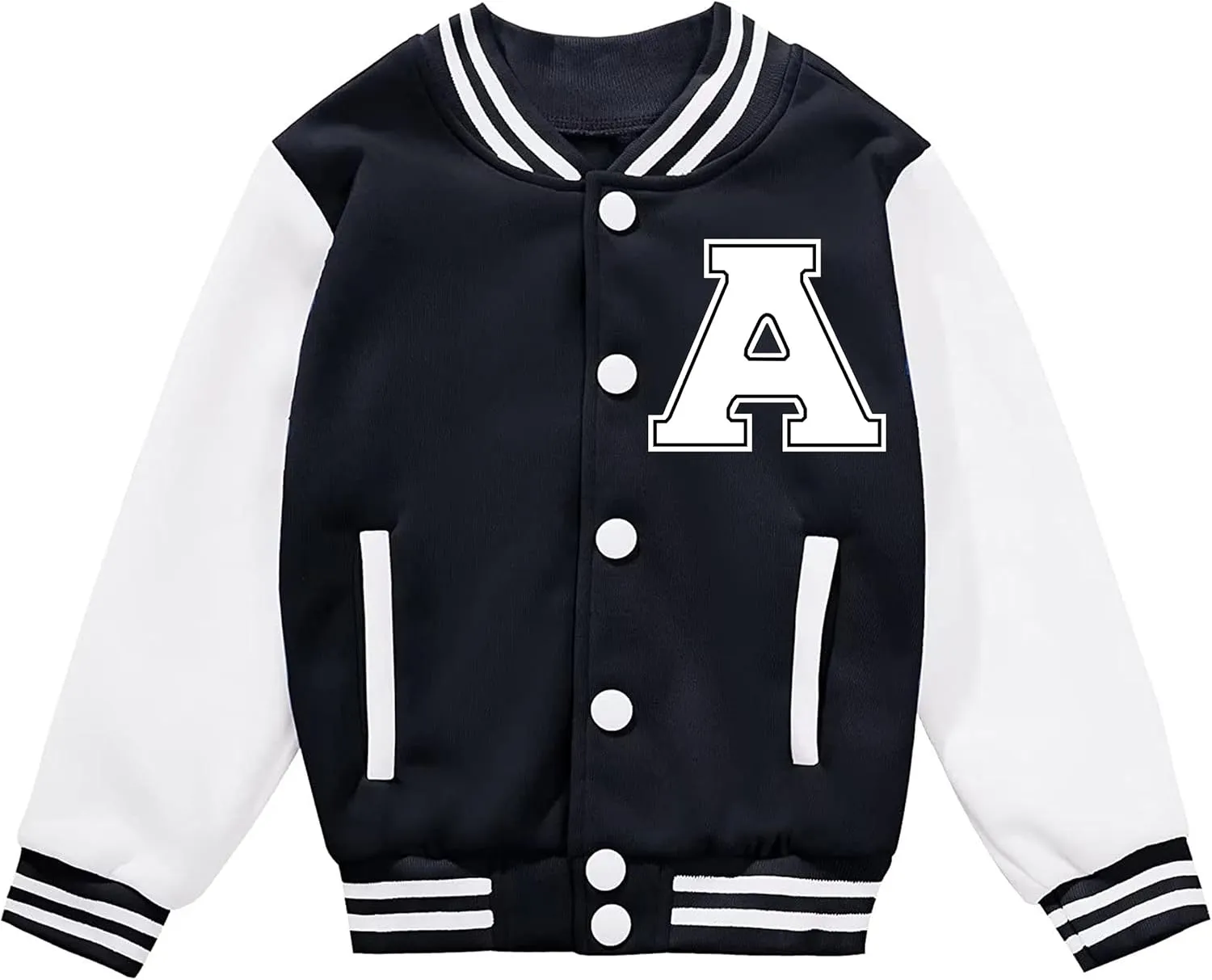 Kids Baseball Jacket Letter Print Boys Girls Varsity Coat Casual Lightweight School Uniform With Button